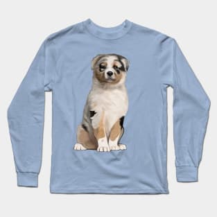 Blue Merle Australian Shepherd Puppy Drawing Long Sleeve T-Shirt